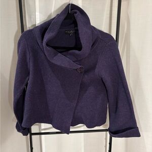 Chiara Mente 76% Wool Blend Purple Cowl Neck Shrug w/Button Closure, Sz M